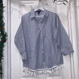Forever 21 Blue and white striped Button Up with tassels
Size S
